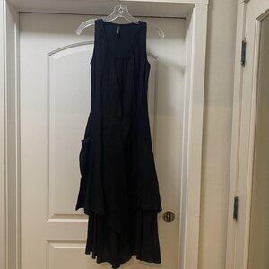 Inzio Dress Womens Small Black Asymmetrical Hem Pocket Lagenlook Boho
